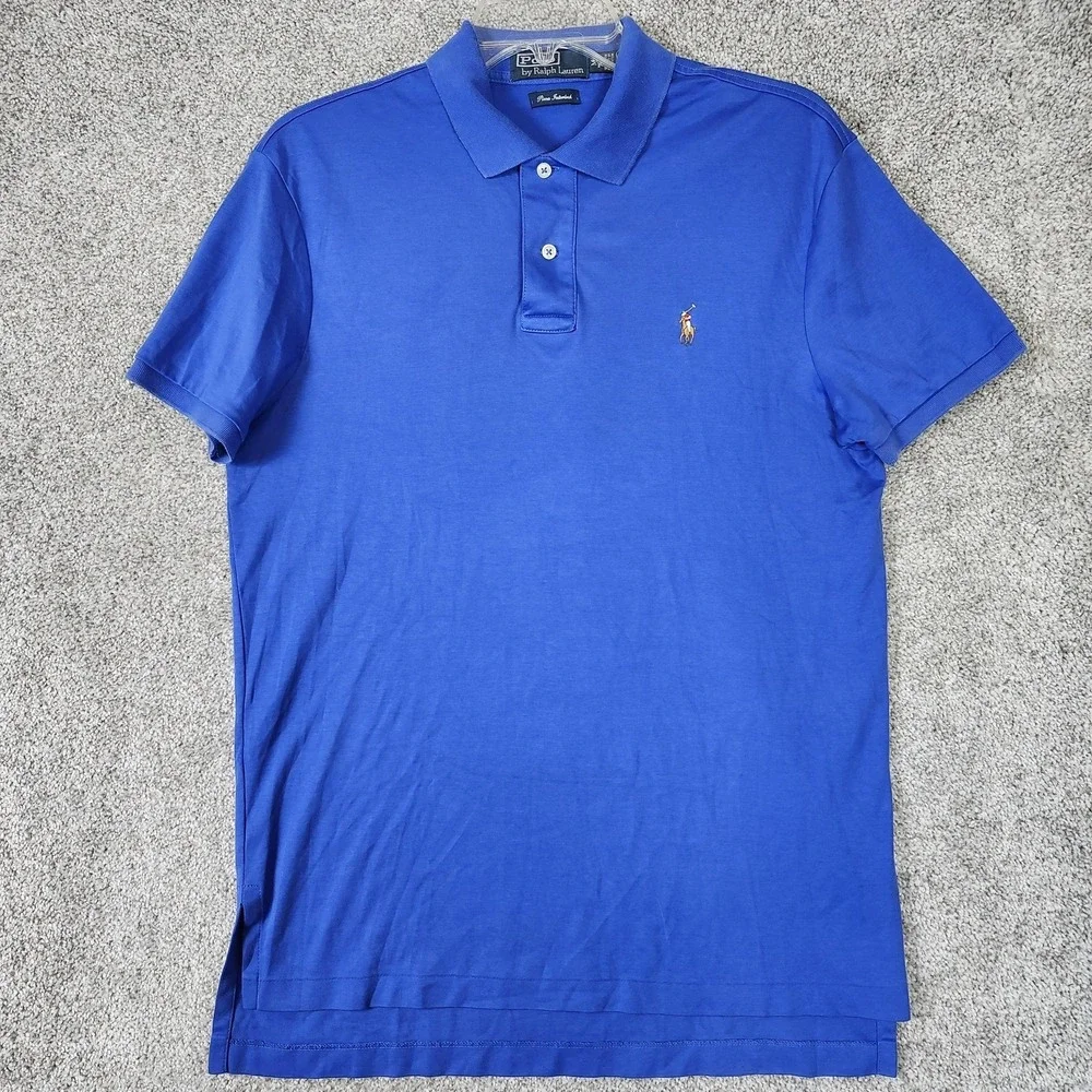 Polo Ralph Lauren Polo Shirt Mens Medium Blue Pima Interlock Classic Pony Logo
